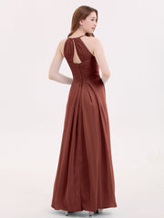 Longue Mousseline Licou Robes Demoiselle d'Honneur terracotta Grande Taille