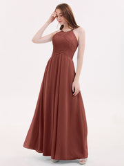 Longue Mousseline Licou Robes Demoiselle d'Honneur terracotta Grande Taille