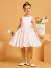 Robe de Fille Courte à A-ligne avec Nœud Rose Pâle
