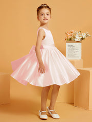 Robe de Fille Courte à A-ligne avec Nœud Rose Pâle