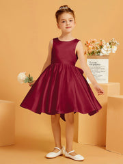 Robe de Fille Courte à A-ligne avec Nœud Bordeaux