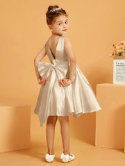 Robe de Fille Courte à A-ligne avec Nœud Champagne