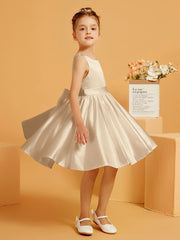 Robe de Fille Courte à A-ligne avec Nœud Champagne