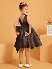 Robe de Fille Courte à A-ligne avec Nœud Chocolat