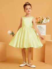 Robe de Fille Courte à A-ligne avec Nœud Jonquille