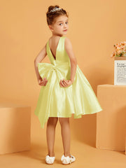 Robe de Fille Courte à A-ligne avec Nœud Jonquille