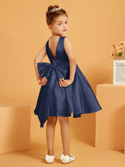 Robe de Fille Courte à A-ligne avec Nœud Bleu Marine