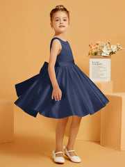 Robe de Fille Courte à A-ligne avec Nœud Bleu Marine