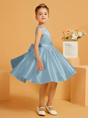 Robe de Fille Courte à A-ligne avec Nœud Bleu Poudré