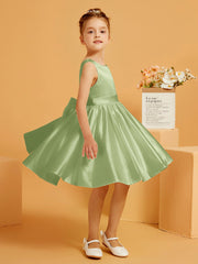 Robe de Fille Courte à A-ligne avec Nœud Sauge Poudrée