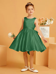 Robe de Fille Courte à A-ligne avec Nœud Emeraude