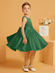 Robe de Fille Courte à A-ligne avec Nœud Emeraude