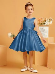 Robe de Fille Courte à A-ligne avec Nœud Bleu Encre