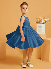 Robe de Fille Courte à A-ligne avec Nœud Bleu Encre