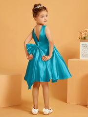 Robe de Fille Courte à A-ligne avec Nœud Jade