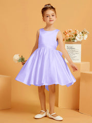 Robe de Fille Courte à A-ligne avec Nœud Lilas