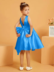 Robe de Fille Courte à A-ligne avec Nœud Bleu Océan