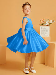 Robe de Fille Courte à A-ligne avec Nœud Bleu Océan