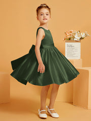 Robe de Fille Courte à A-ligne avec Nœud Olive Verte