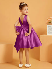 Robe de Fille Courte à A-ligne avec Nœud Orchidée