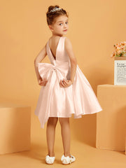Robe de Fille Courte à A-ligne avec Nœud Pêche