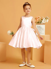Robe de Fille Courte à A-ligne avec Nœud Rose Perle
