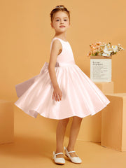 Robe de Fille Courte à A-ligne avec Nœud Rose Perle