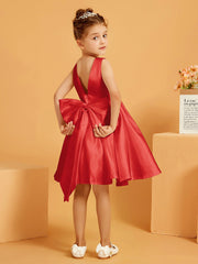 Robe de Fille Courte à A-ligne avec Nœud Rouge