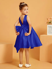 Robe de Fille Courte à A-ligne avec Nœud Bleu Royale