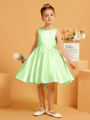 Robe de Fille Courte à A-ligne avec Nœud Sauge