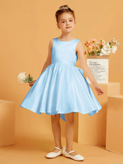 Robe de Fille Courte à A-ligne avec Nœud Bleu Ciel