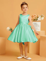 Robe de Fille Courte à A-ligne avec Nœud Turquoise
