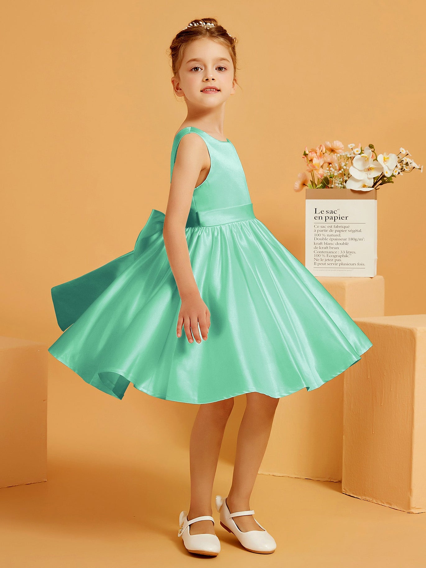 Robe Fille Robette Pour Fillette BABARONI Tulle Satin Bleu Ciel Robes De  Fille A-ligne Scoop