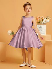 Robe de Fille Courte à A-ligne avec Nœud Vintage Mauve
