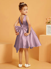 Robe de Fille Courte à A-ligne avec Nœud Vintage Mauve