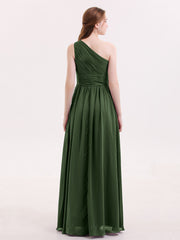 Une Epaule Mousseline Longue Robes Demoiselle d'honneur Olive Verte Grande Taille