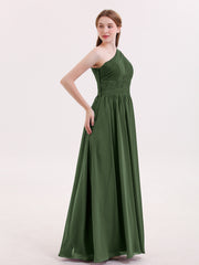 Une Epaule Mousseline Longue Robes Demoiselle d'honneur Olive Verte