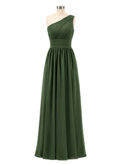Une Epaule Mousseline Longue Robes Demoiselle d'honneur Olive Verte Grande Taille