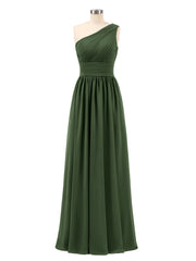 Une Epaule Mousseline Longue Robes Demoiselle d'honneur Olive Verte