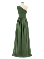 Une Epaule Mousseline Longue Robes Demoiselle d'honneur Olive Verte Grande Taille