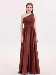 Une Epaule Mousseline Longue Robes Demoiselle d'honneur terracotta