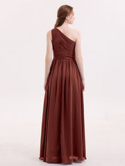 Une Epaule Mousseline Longue Robes Demoiselle d'honneur terracotta Grande Taille