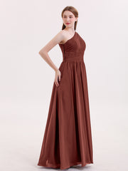 Une Epaule Mousseline Longue Robes Demoiselle d'honneur terracotta Grande Taille