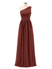 Une Epaule Mousseline Longue Robes Demoiselle d'honneur terracotta Grande Taille