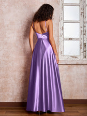 Maxi Robe en Satin à Bretelles Spaghetti avec Poches Tahiti