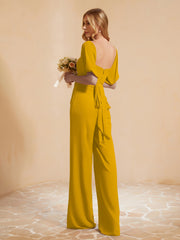 Jumpsuit Plissé en Mousseline avec Ceinture Souci Grande Taille