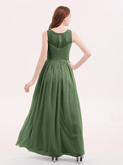 Illusion Col en Cœur Mousseline Robe Demoiselle d'honneur Olive Verte Grande Taille