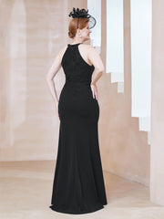 Robe Fourreau en Dentelle Longueur au Sol Licou Noir