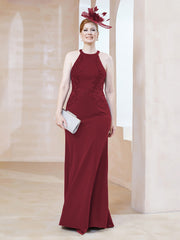 Robe Fourreau en Dentelle Longueur au Sol Licou Bordeaux
