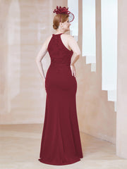 Robe Fourreau en Dentelle Longueur au Sol Licou Bordeaux